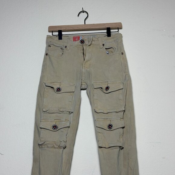 Demolition Cargo Punk Khaki Moto Pant Slim Front Pockets Tech Men 28x29 Y2K - Picture 13 of 16
